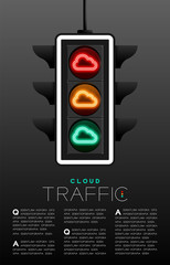 LED Traffic Light with Cloud symbol, Technology online server concept poster or flyer template layout design illustration isolated on grey gradients background with copy space, vector eps 10