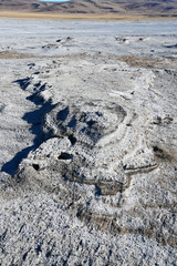 Weathered rock on the Bark plateau near the Central point of the Kailas Mandala at an altitude of more than 4000 meters. Tibet, China