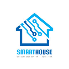 Smart house logo design template. Build vector sign. Home digital electronic technology icon. 