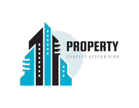 Property management city town - real estate concept logo template vector illustration. Abstract building design sign. Skyscrapers icon. 
