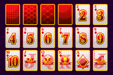 Diamonds Suit Poker Playing Cards for poker and casino. Playful collection symbols sign fool deck. Vector Icons on separate layers.