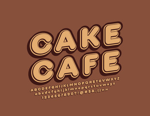 Vector trendy sign Cake Cafe with 3D Font. Vintage style Alphabet. Isometric retro Letters, Numbers and Symbols