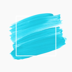 Paint brush blue background over square frame. Vector.