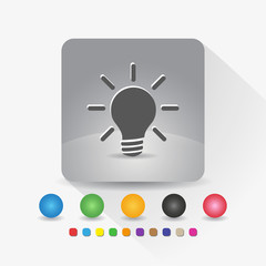 Light bulb icon. Sign symbol app in gray square shape round corner with long shadow vector illustration and color template.