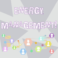 Word writing text Energy Management. Business photo showcasing way of tracking and monitoring energy to conserve usage Online Chat Head Icons with Avatar and Connecting Lines for Networking Idea