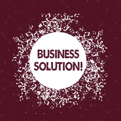 Text sign showing Business Solution. Business photo text ideas used to help a company achieve its objectives Disarrayed and Jumbled Musical Notes Icon Surrounding Blank Colorful Circle