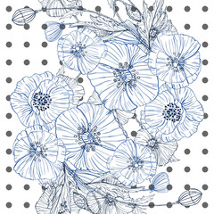 Obraz premium Beautiful ink popies. Hand-drawn illustration flower backgraund.
