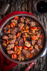 Irish beef, traditional roast, top view, selective focus