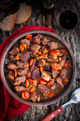 Irish beef, traditional roast, top view, selective focus