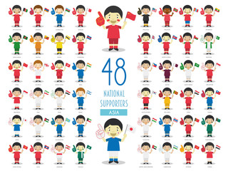 Fototapeta premium Set of 48 national sport team fans from Asian countries Vector Illustration