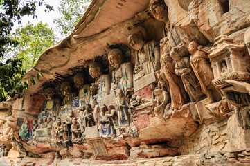 Buddhist Cliffside Stone Carvings, Parents Bestowing Kindness on their Children - Dazu,...
