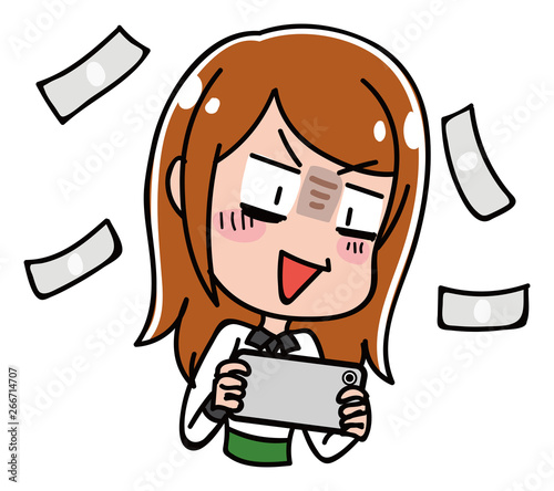Fototapete スマホゲームに課金する女性のイラスト Fototapeten はしもとあやね えな屋 Fototapete スマホゲームに課金する女性のイラスト Fototapeten はしもとあやね えな屋
