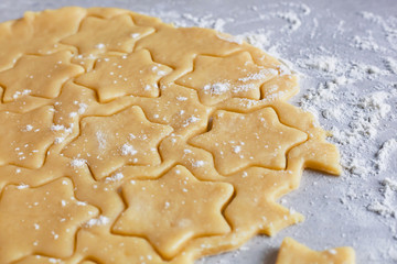Dough for baking. The process of making cookies and gingerbread at home. Star shaped cookies