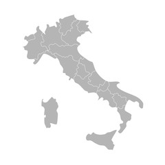 Vector isolated illustration of simplified administrative map of Italy. Borders of the provinces (regions). Grey silhouettes. White outline