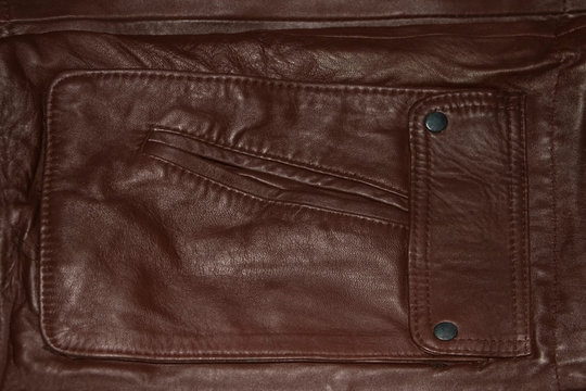 Background, The Texture Of Leather Clothing, Leather Jacket Pocket.