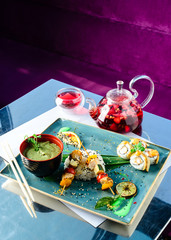 Asian food set. lunch in an Asian cafe