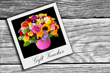 Gift Card with colorful bouquet of flowers