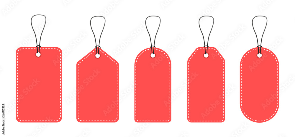 Poster a set of empty price tags. red price tags.