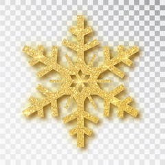 Fototapeta na wymiar Snowflake made of golden glitter isolated on white background. Vector Christmas or New Year design element.