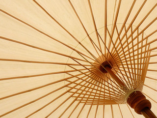 under of brown umbrella