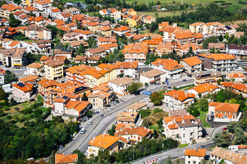 Fototapeta na wymiar San Marino Suburban districts view from above