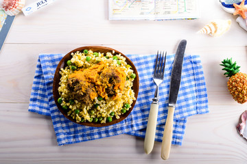 Bulgur dish idea and recipe. Bulgur with homemade roasted beef meatballs