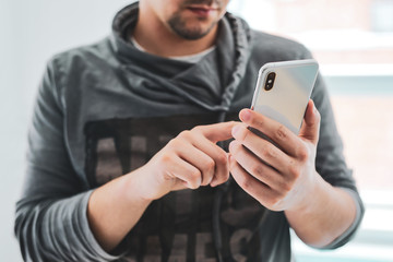 Man using modern smartphone