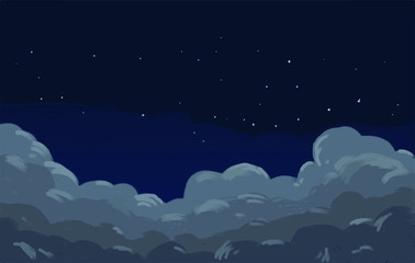 Vector illustration of night sky with stars and moon