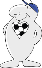Cartoon sports mascot with a heart shaped ball on his chest vector illustration
