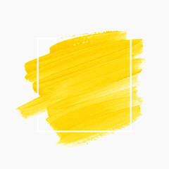 Sunny yellow brush paint texture design acrylic stroke over square frame vector.