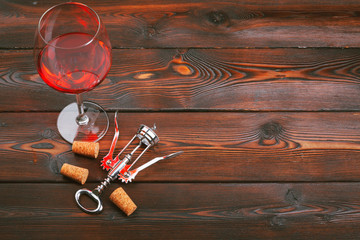 Wine glass on wooden background