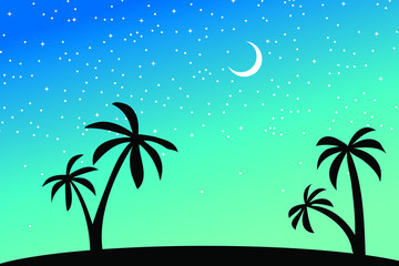 Tropical palm trees silhouette. Summer minimal background. Night sky