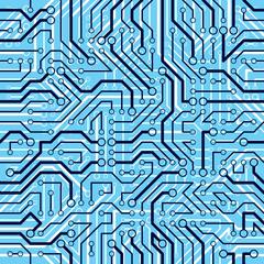 Circuit board seamless pattern, vector background. Microchip technology electronics wallpaper repeat design.