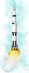 Launch of the Saturn V rocket towards the moon, the fiftieth anniversary of the moon landing. Apollo mission 11. Earth and moon in space. Element of this image are furnished by NASA © Naeblys