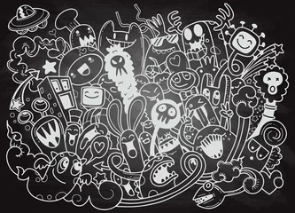 Fototapete Vector illustration of Doodle cute Monster background ,Hand drawing Doodle © 9george