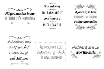 Calligraphy saying for print about Travel and adventures. Vector Quote for typography and Social media post. Modern Inspiration Design