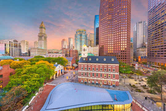 Boston, Massachusetts, USA downtown markets and cityscape