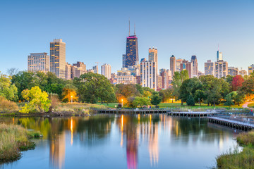 Chicago, Illinois, USA Skyline der Innenstadt vom Lincoln Park