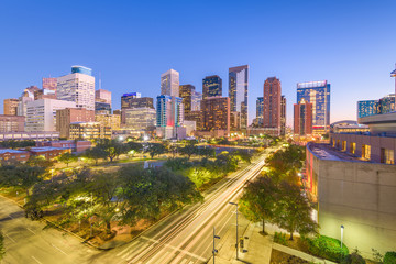 Fototapeta na wymiar Houston, Texas, USA downtown park and skyline