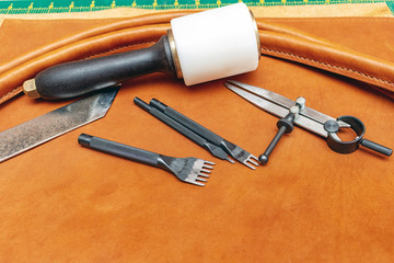 Sewing creating leather handmade tote shopper bag