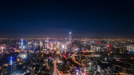Plakat Aerial view of Shanghai at night