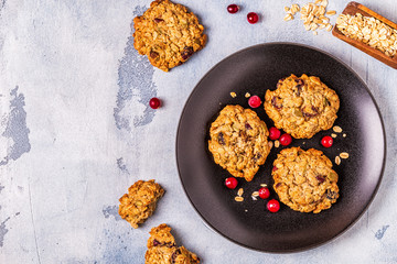 Homemade oatmeal cookies with cranberries and pumpkin seeds.