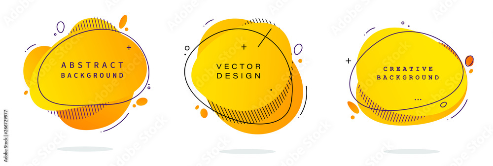 Poster set of modern abstract vector banners. flat geometric shapes of different colors with black outline 