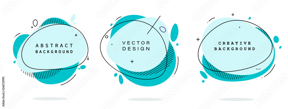 Wall mural set of modern abstract vector banners. flat geometric shapes of different colors with black outline 