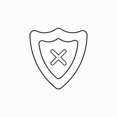 Vector icon concept of shield guard with x mark.