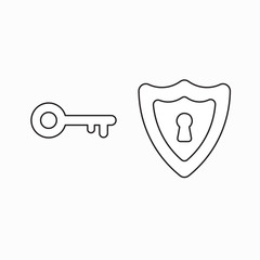 Vector icon concept of keyhole inside shield with key.