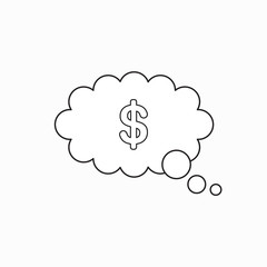 Vector icon concept of dollar symbol inside thought bubble.