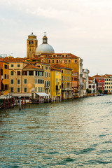 Fototapeta na wymiar Boats at sunrise in venice, Beautiful view on Grand Canal in romantic Venice,Italy