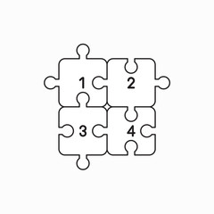 Vector icon concept of four puzzle jigsaw pieces connected.