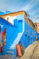 Obraz premium Beautiful street of blue medina in city Chefchaouen, Morocco, Africa.